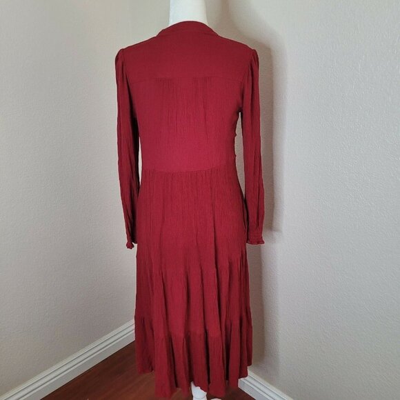 Knox Rose Red Tie-Neck Boho Style Embroidered Maxi Dress Size Small - Picture 4 of 10